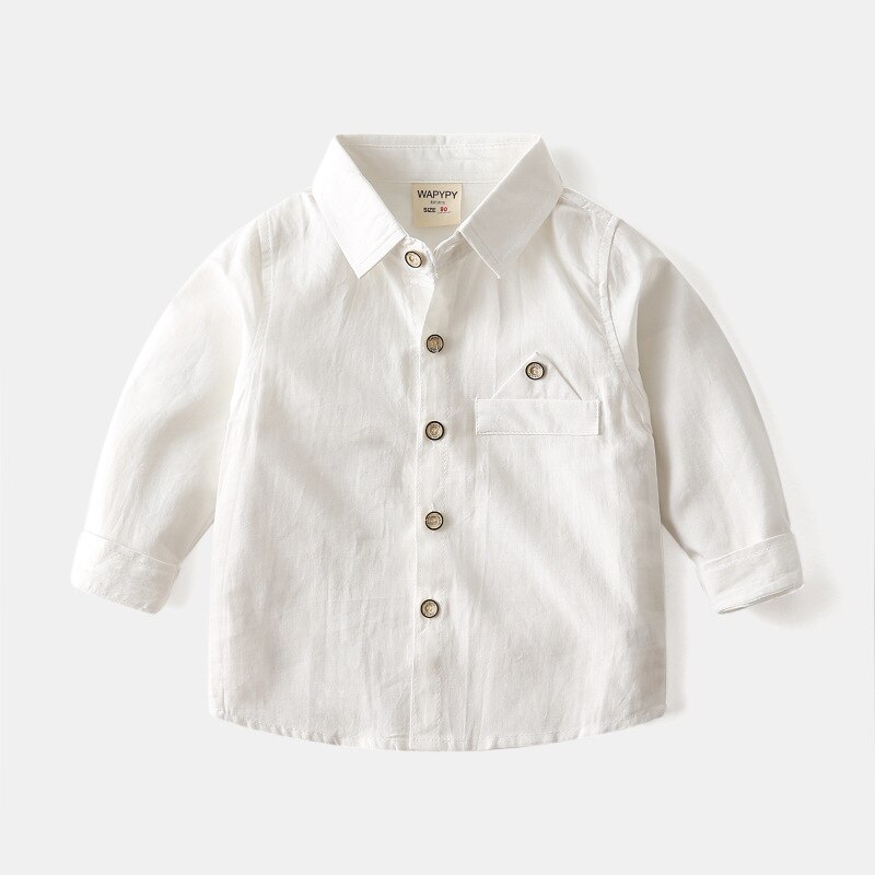 Chemise à manches longues pour garçon, vêtement pour enfant coréen en pur coton, automne: WHITE / 4T