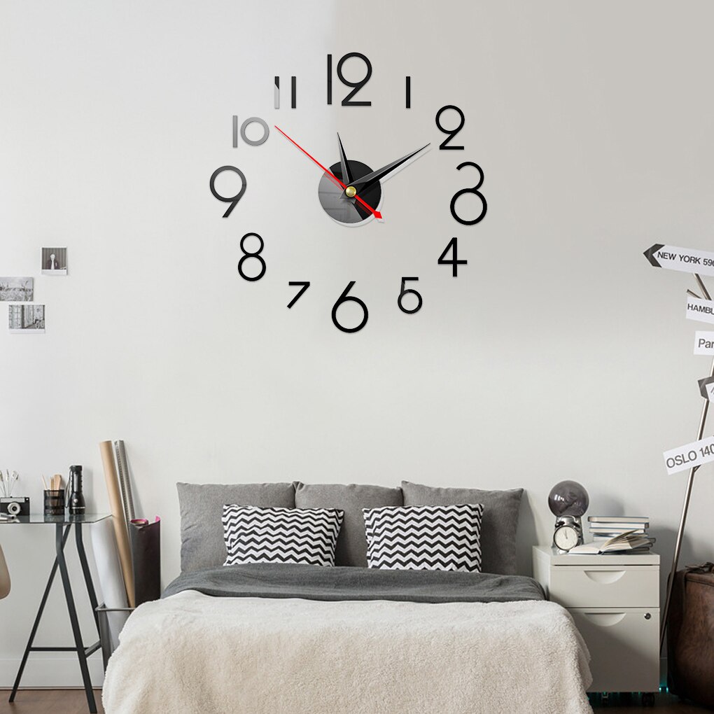 Wall Clock Sticker 3D DIY Hanging Clock Decal Self Adhesive Decoration Wallclock Sticker, Red