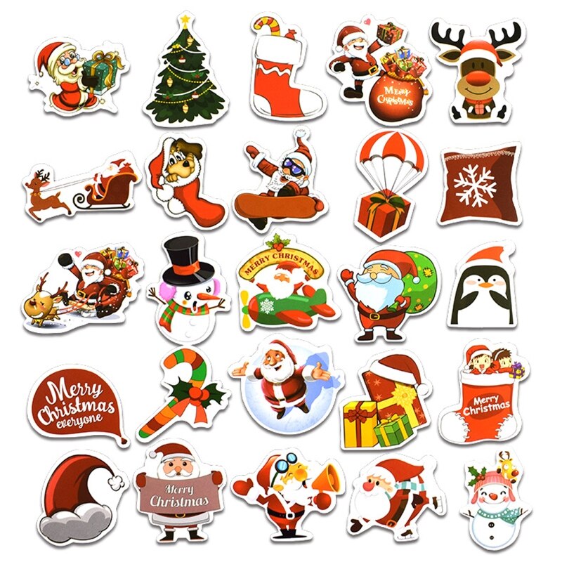 25 Stks/set Vrolijk Kerstfeest Stickers Kerstman Sneeuwpop Decoratieve Voor Bagage 91AD