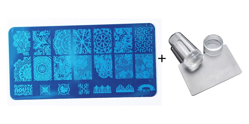 Nail Stamping Plates Set with Clear Jelly Stamper Scrapper Manicure Image Template Tool: 10