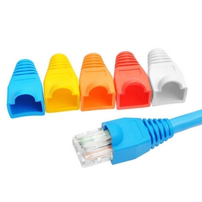 100 Pcs Mixed Color CAT5E CAT6 RJ45 Ethernet Network Cable Strain Relief Boots Cable Connector Plug Cover