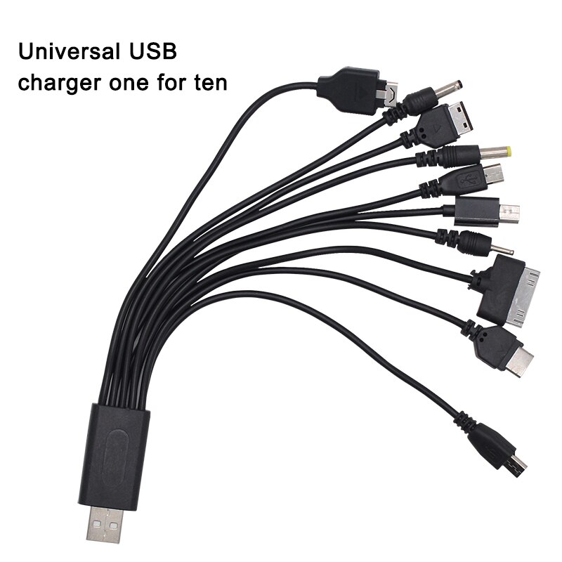 USB Cable 10 in 1 Universal Portable USB Data Cable For Cell Phone Fast Charging Mobile Phone One Drag 10 USB Charging Cable: Default Title