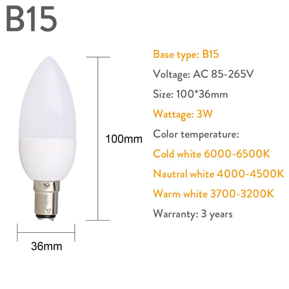 10 stks Led Kaars Lamp E14 E27 E12 B22 B15 110 v 220 v Spotlight Chandlier Kristallen Lamp Ampul Bombillas licht 3 w Vervangen 20 w Lamp