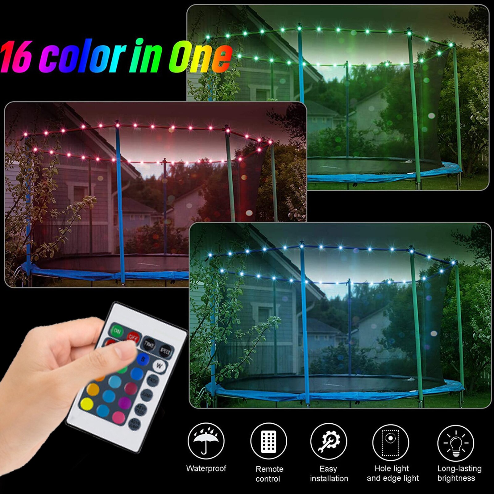 Trampoline Licht Afstandsbediening Trampoline Velg Led Licht 16 Kleurverandering Waterdichte Night Led Lamp Voor 12Ft 10Ft Trampoline
