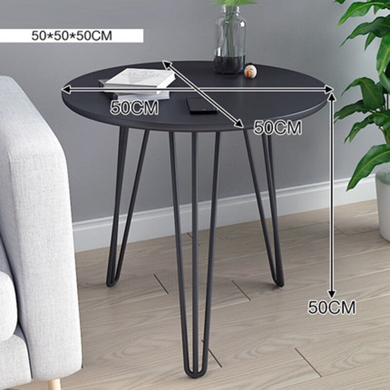 coffee table Living room furniture Side table modern Home iron coffee tables simple light luxury Nordic sofa round corner table: Black 50cm