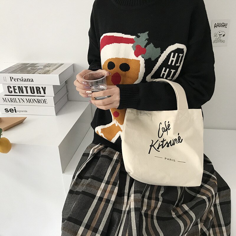 Borsa da donna Casual borse a tracolla di grande capacità Shopper Canvas Letter Fashion Harajuku Print Shopper borse: White-S