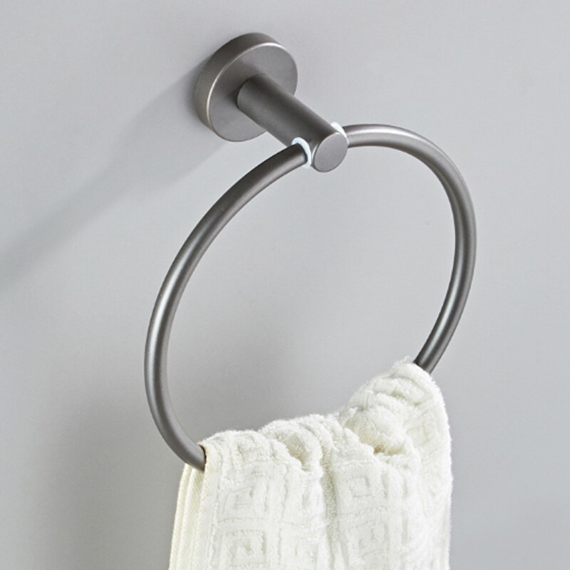 Ensemble d'accessoires de salle de bain gris en laiton, porte-brosse, rouleau de papier toilette, étagère à serviettes, douche, porte-savon mural, support pour sèche-cheveux: Towel Ring A