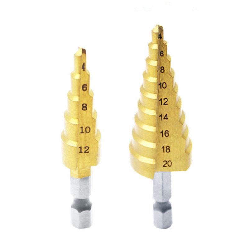1pc Step Drill Bit Hss Titanium Coated Step Cone Metal Hole Cutter 4-12/20mm Metal Hex Tapered Drill Power Tools Accessories