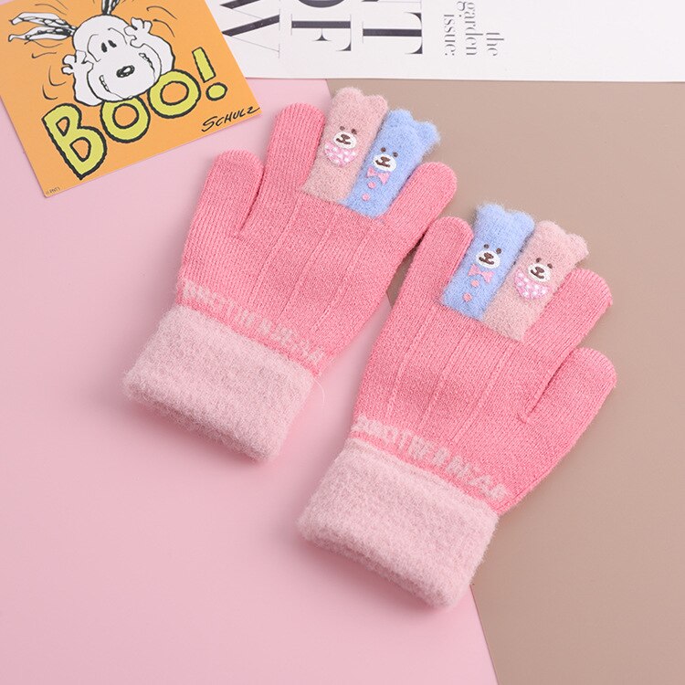 For 4~7Y Kids Winter fingers warm soft knitted boy gloves carton girls thin gloves for Kids: watermelon