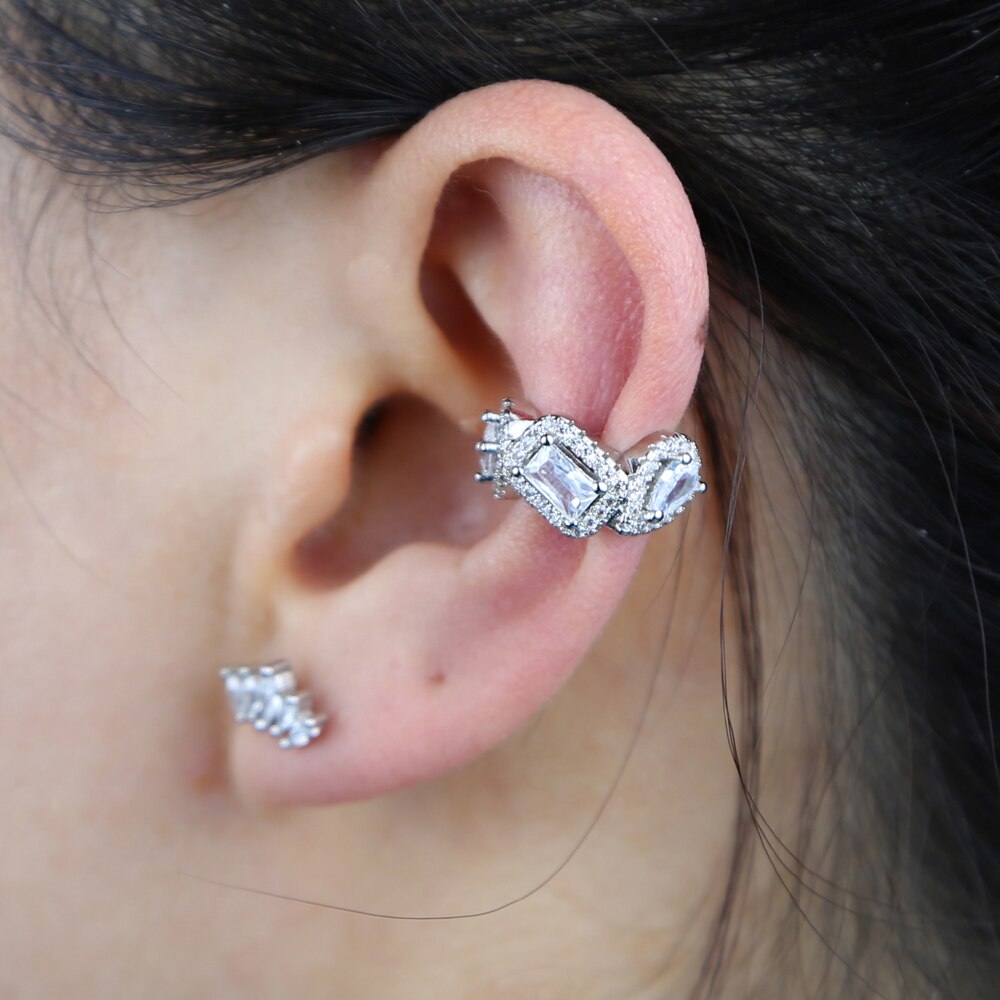 Geometric cz clip on earring 5A cubic zirconia sparking bling various shaped cz no piercing ear cuff for women 1 piece