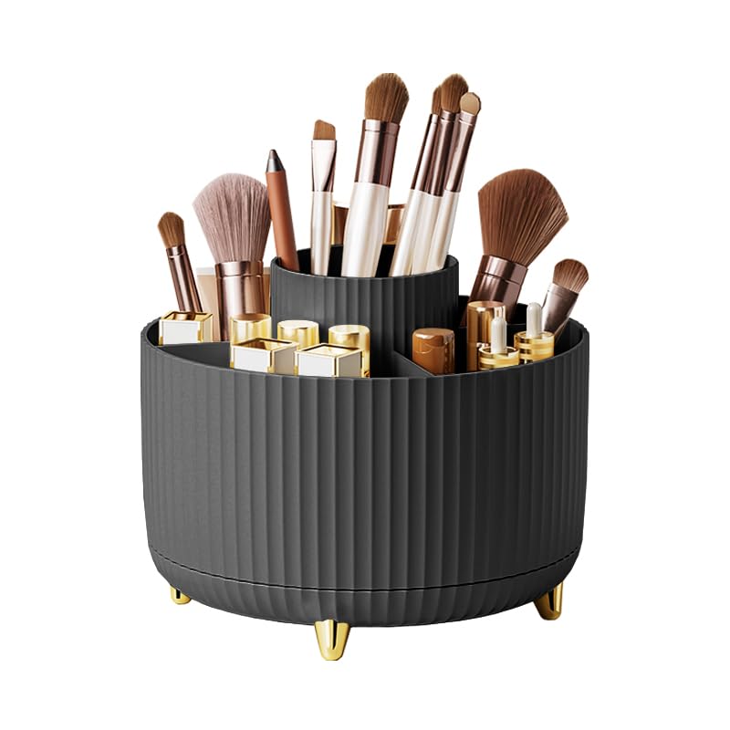 360 Roterende Make-Up Desktop Cosmetische Opbergdoos Organizer Grote Capaciteit Voor Badkamer Draagbare Lippenstift Make-Up Borstel Penhouder: Black