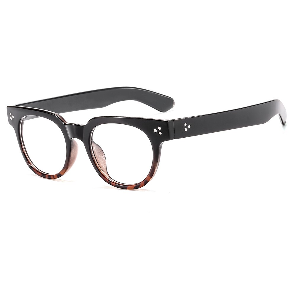 Longkeeper cat eye briller ramme mænd kvinder sorte briller retro runde klare linse optiske briller: Sort-leopard