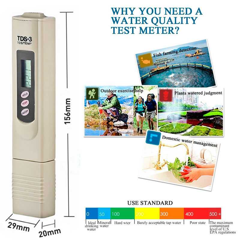 Water Test Digital TDS-3 Handheld Meter Accuracy Measurement for Hydroponics Aquariums RO System Swimming Pool