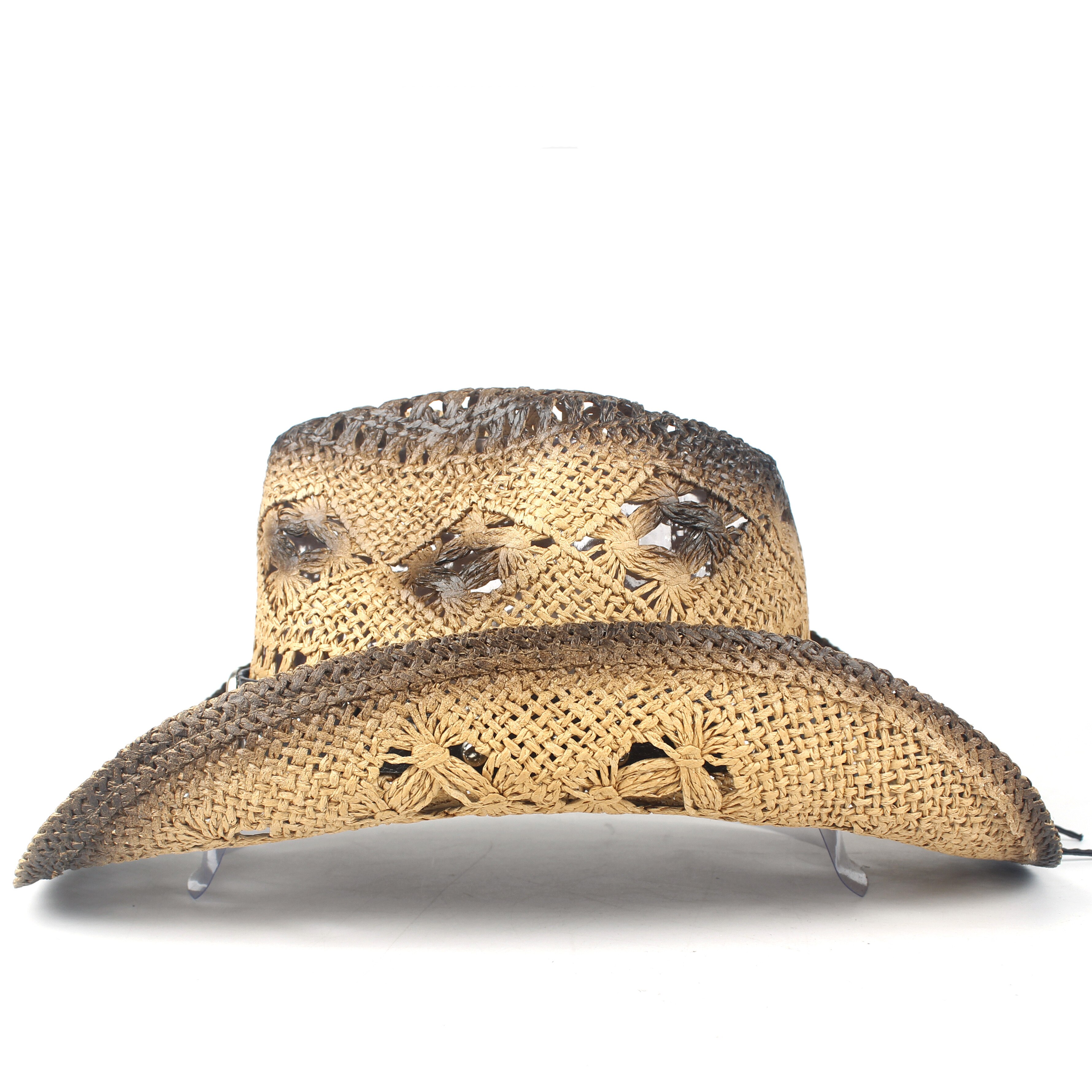 Sombrero de paja estilo vaquero occidental para Hombre y mujer, Sombrero de paja estilo vaquero occidental, hecho a mano, para playa, estilo Cowgirl, Jazz, talla 56-58CM