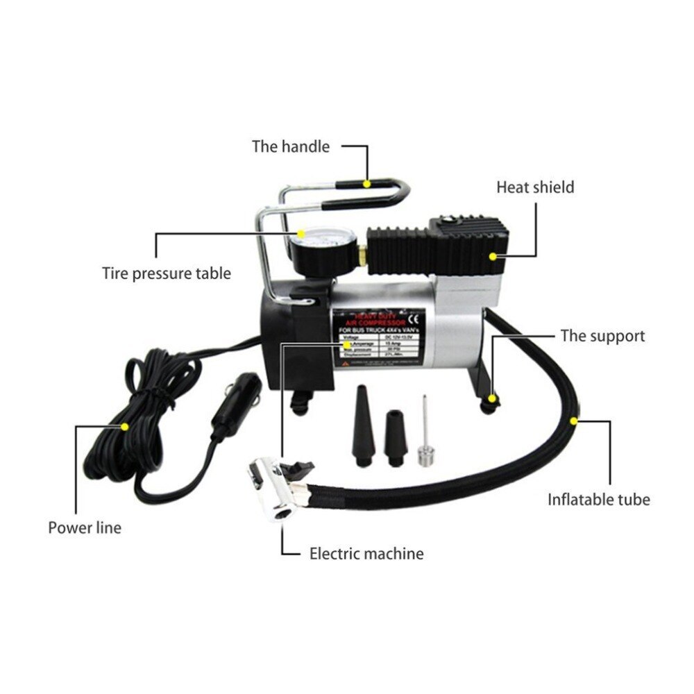 Portable 100PSI Super Flow DC 12V Metal Air Compressor Tyre Inflator Car Air Pump Vehicle Pump Electric Pressure Gauge
