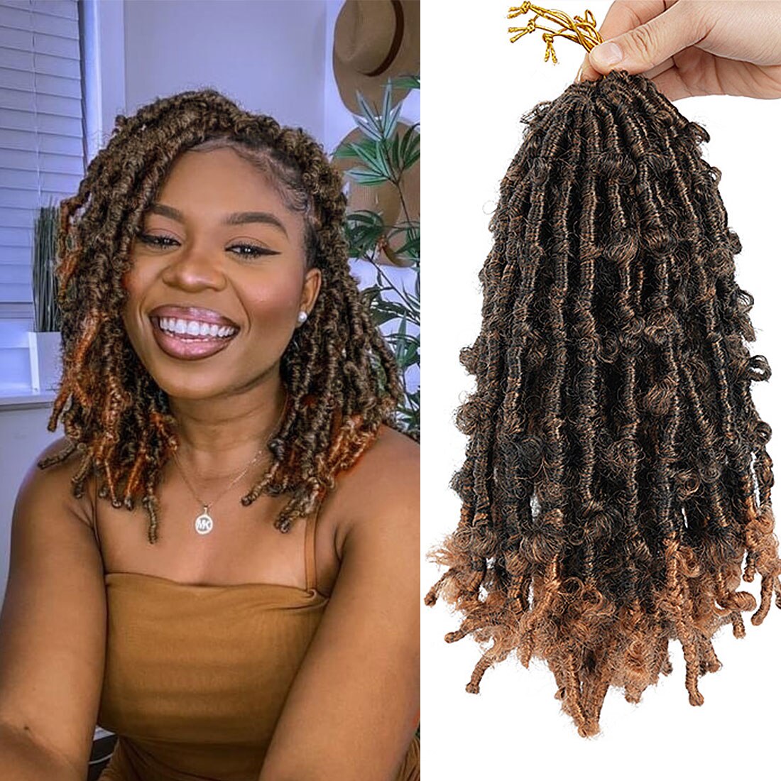 12 Inch 20 Strengen Vlinder Faux Locs Ombre Natuurlijke Zwarte Vlechten Haar Synthetisch Gehaakte Vlechten Hair Extensions Voor Vrouwen: T30 / 12inch 100g Handmake / 6 Stks/partij