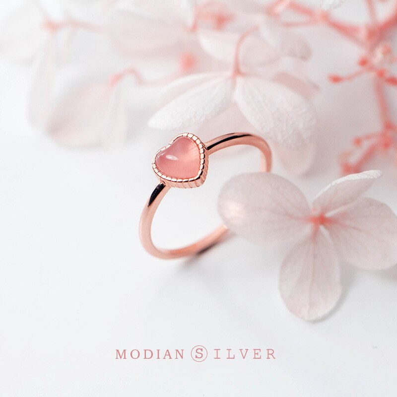 Modiaanse romantische roze opaal harten roségouden kleur open verstelbare ringen voor vrouwen fijne sieraden valentijnsdag