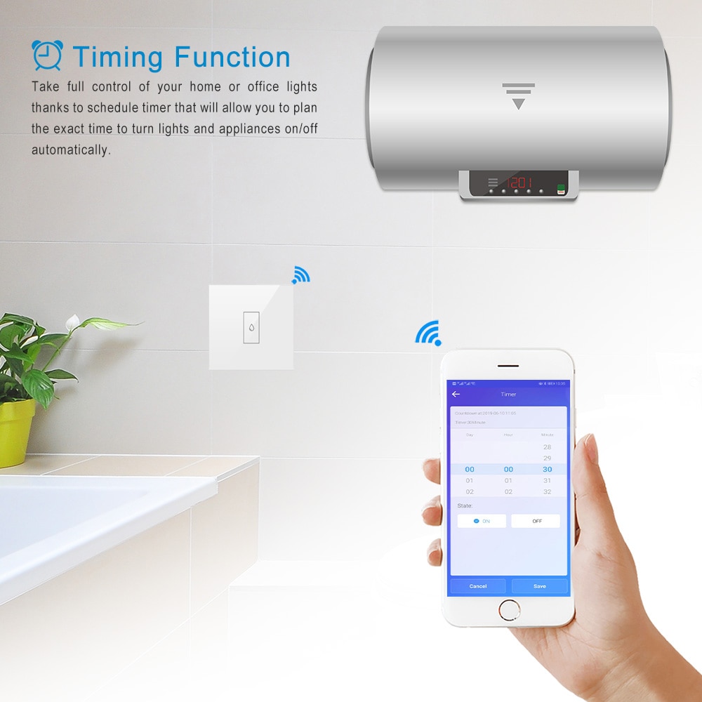 CLOUDRAKER-interrupteur de chauffe-eau pour chauffe-eau, compatible ue, avec minuterie intelligente, commande vocale, compatible Tuya Smart Life, Google Home, Alexa Siri