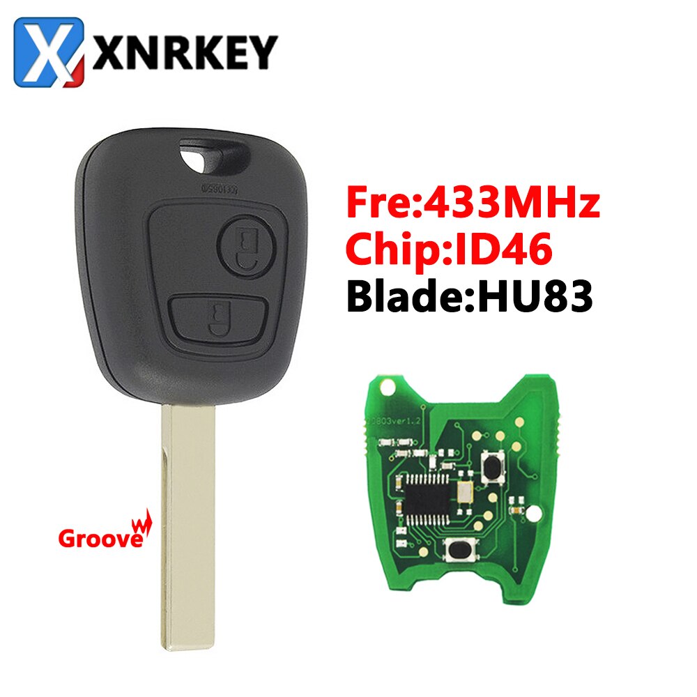 XNRKEY 2 Button Remote Car Key ID46/PCF7961 Chip 433Mhz with Uncut Blade for Peugeot 307 206 407 Partner Citroen C1 C2 C3 SX09: HU83 Blade