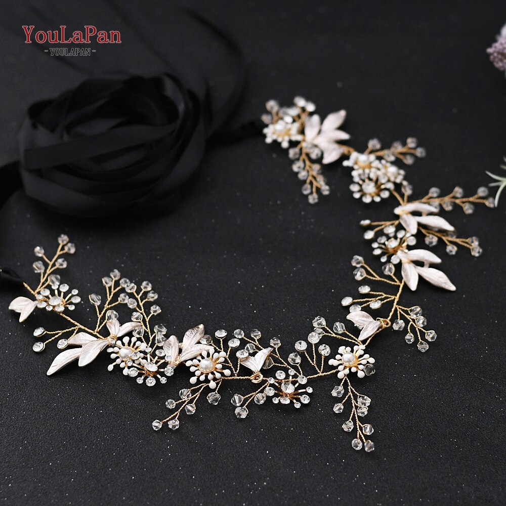YouLaPan SH294 Simple Bridal Dresses Belt Rose Gold Wedding Dress Accessories Women Waist Belt Flower Bridal Sash Crystal Belt: Black ribbon