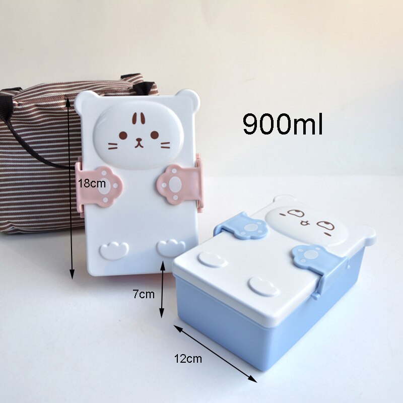 Cartoon Mooie Bento Dozen Dubbele Laag Plastic Sandwich Lunch Doos Voedsel Opbergdoos Magnetron Voor Kids Alimentaire Case