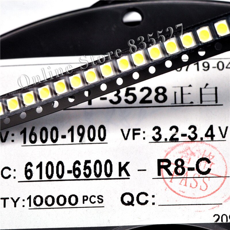 1000 STKS/PARTIJ 1210 wit 3528 SMD LED helder wit licht emitting diodes 1600-1900mcd