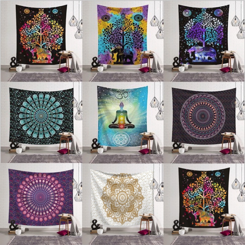 Tapestry Hippie Sprei Muur Opknoping Strandlaken Indiase Yoga Mat Decor Twin