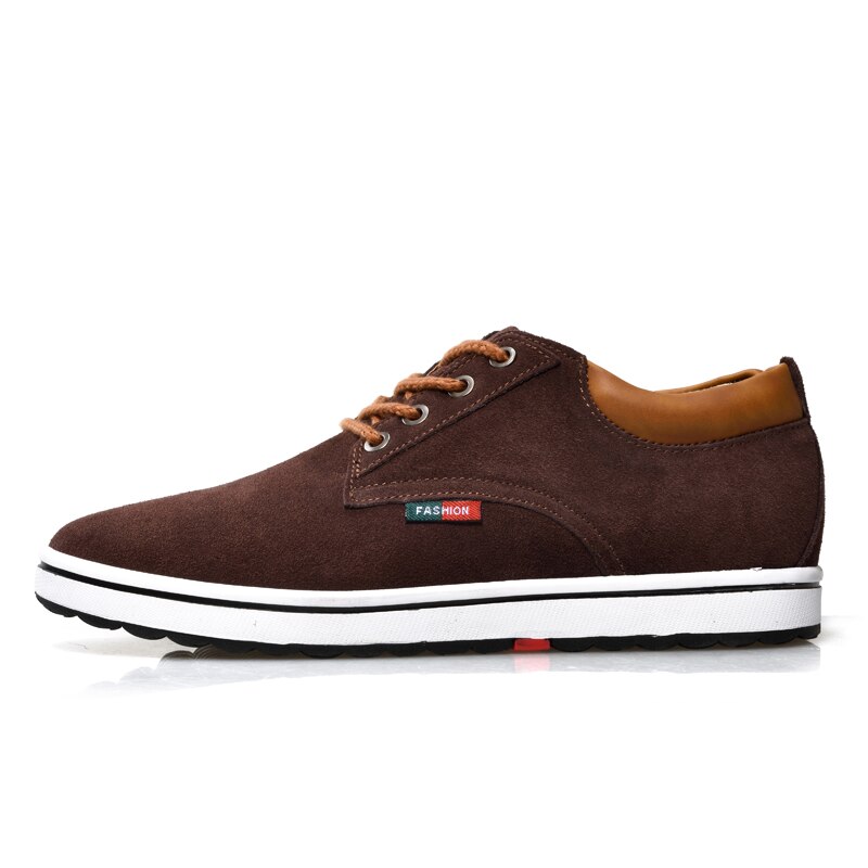 Men Shoes Elevator Sneakers Height Increase Insole 6CM Sport Black Blue Brown: Brown / 37