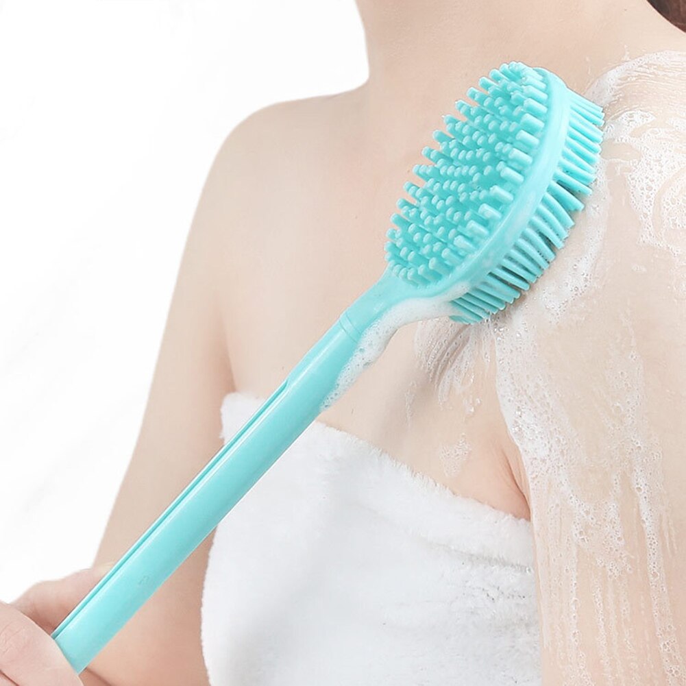 Double-sided Shower Body Brush Silicone Long Handle Back Rub Massage Shower Cleaner Back Body Brush: Default Title