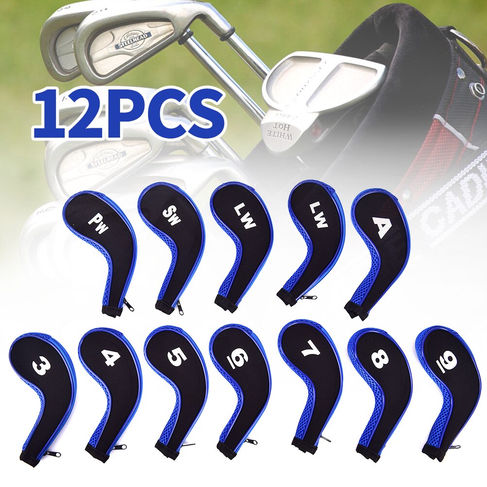 12Pcs Golf Clubs Iron Head Covers Headcovers with Zipper Long Neck