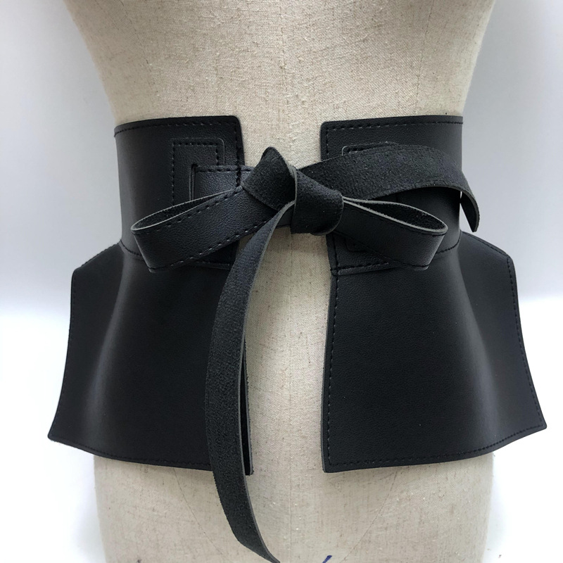 Women Peplum Belt Female Skirt Leather Waist Belts Ladies PU Black Bow Wide Harness Dresses Waistband