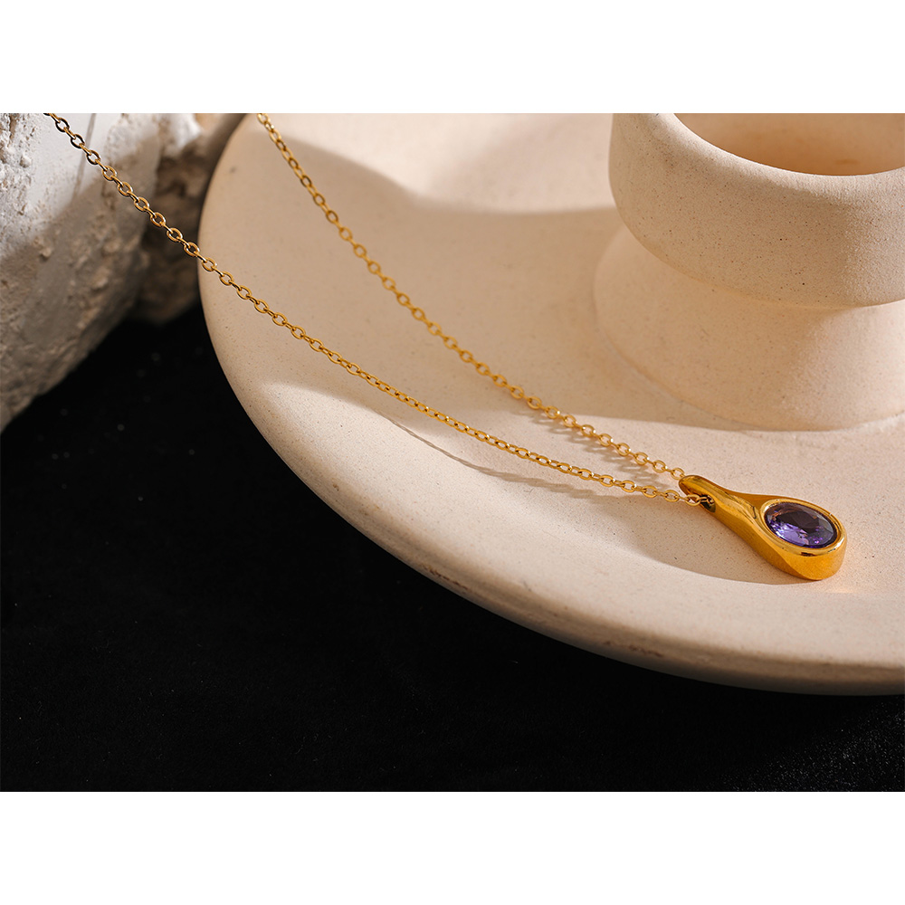Yhpup paarse zirconia roestvrij staal waterdruppel CZ hanger mode ketting delicate vrouwen chique sieraden cadeau
