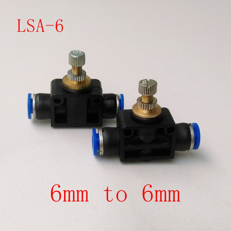 10pcs/lot Pneumatic Air Fitting 6mm to 6mm Flow Speed Control Valve LSA-6