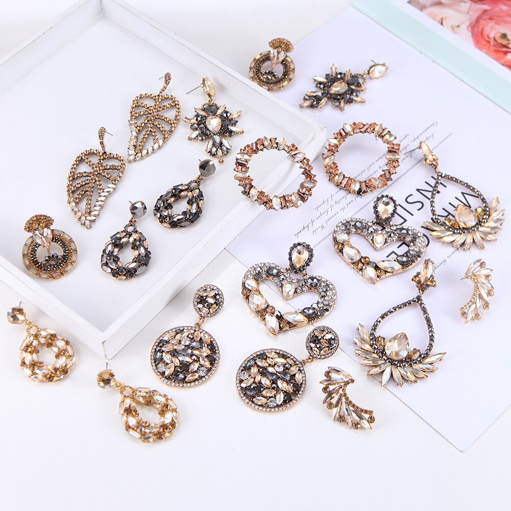 Ztech Luxury Big Champagne Rhinestone Series Vintage Earrings For Women Gilrs Statement Trend Boho Jewelry Brincos Pendientes