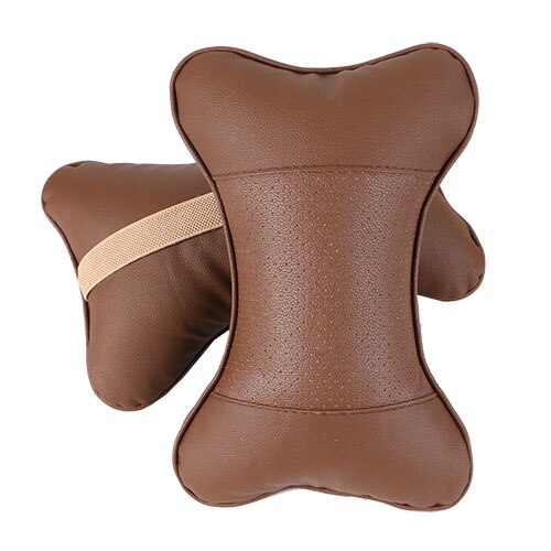 Almohada de cuero para el cuello del coche, reposacabezas transpirable, accesorios para la mayoría de los coches: Castaño