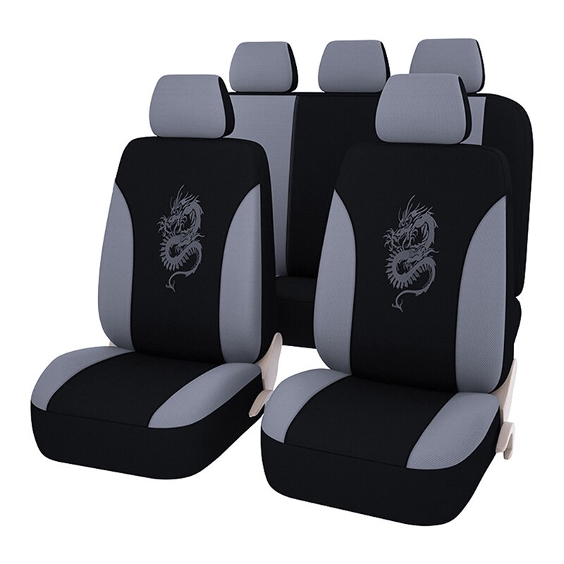 QUEES Car Seat Cover Dragon-shaped Embroidered Seat Protection Cushion Fabric Auto Styling Car Interior Accessories Universal: Gray