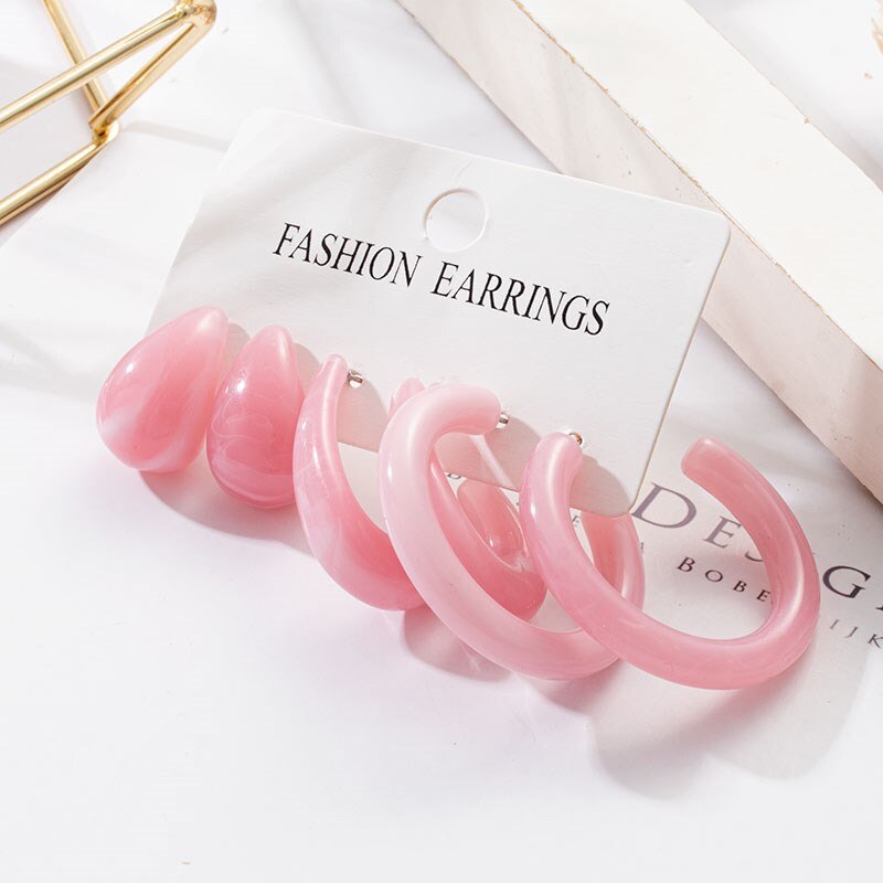 Grandes boucles d'oreilles géométriques en acrylique pour femmes, ensembles de perles, accessoires tendance, bijoux,: Gold 1030