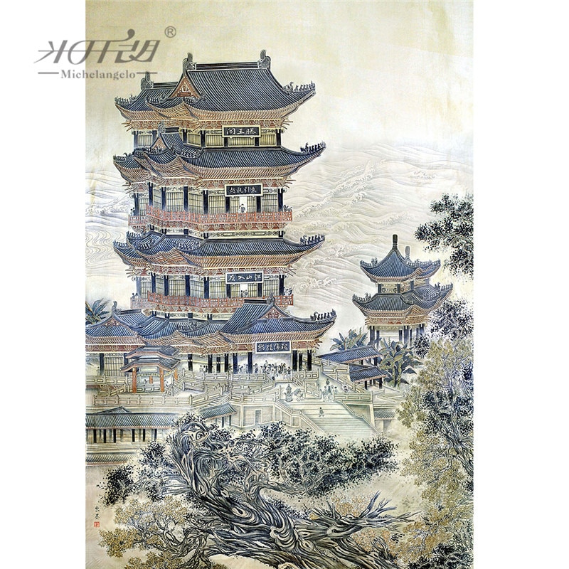 Puzzle en bois Michelangelo, pavillon du vieux maître chinois Tengwang, jouet éducatif décoratif, peinture murale, 500, 1000 pièces