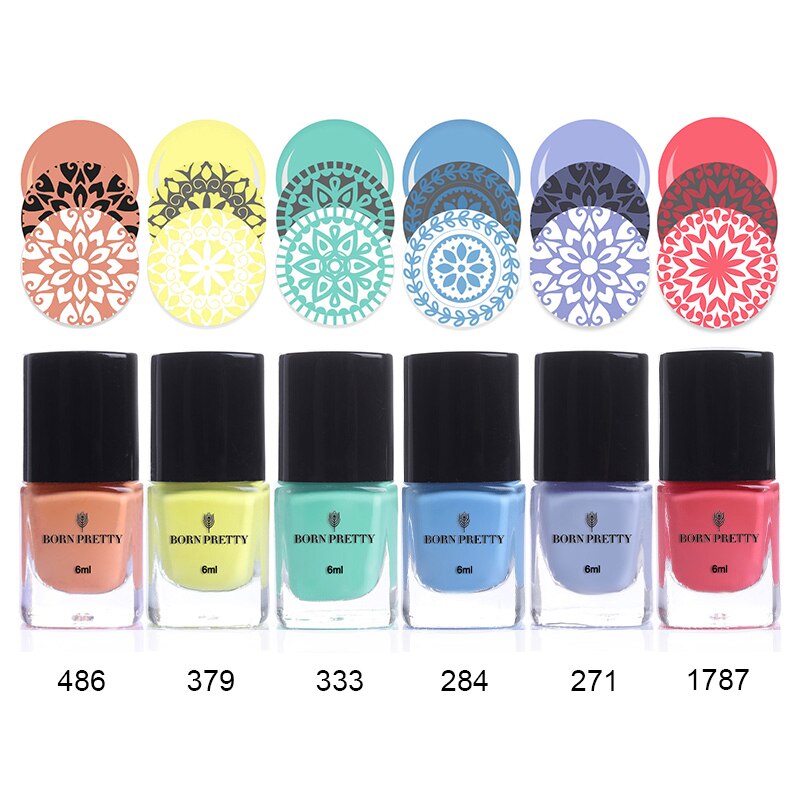 6 Ml Geboren Pretty Stempelen Polish Candy Nail Color Nail Art Plaat Afdrukken Nagellak Polish 6 Kleuren Voor stamping Nail