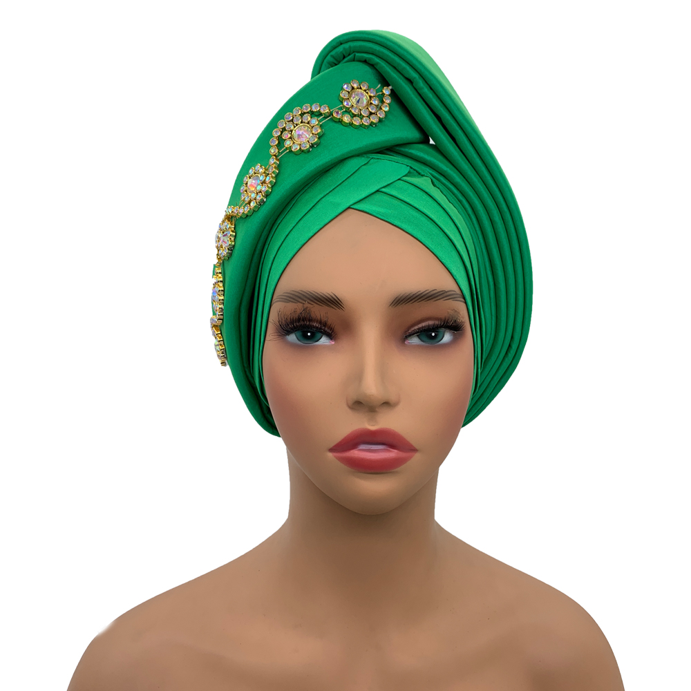 Diamanter turban kasket til kvinder afrikansk dame hovedbeklædning nigeria auto gele hovedbind bryllupsfest hovedbeklædning turbante mujer: Blå