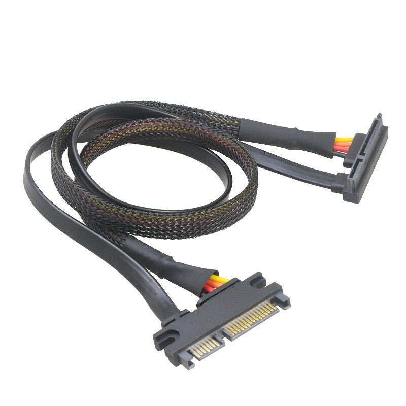22Pin SATA Male to 22Pin 90 Degree Angled Female Serial SATA Cable Data Cord line extension cable Nylon Sleeved Black