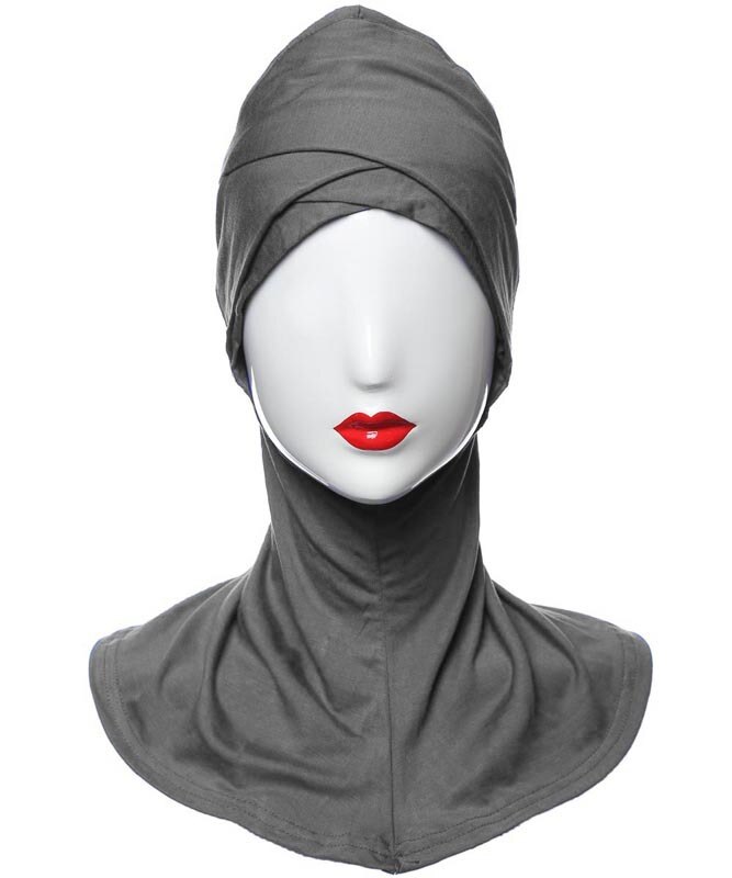 1 fuld cover indre kors hijab kasketter muslimsk turban hat kvinder islamisk undertørklæde hætte solid modal hals hoved under hijab cagoule: Mørkegrå