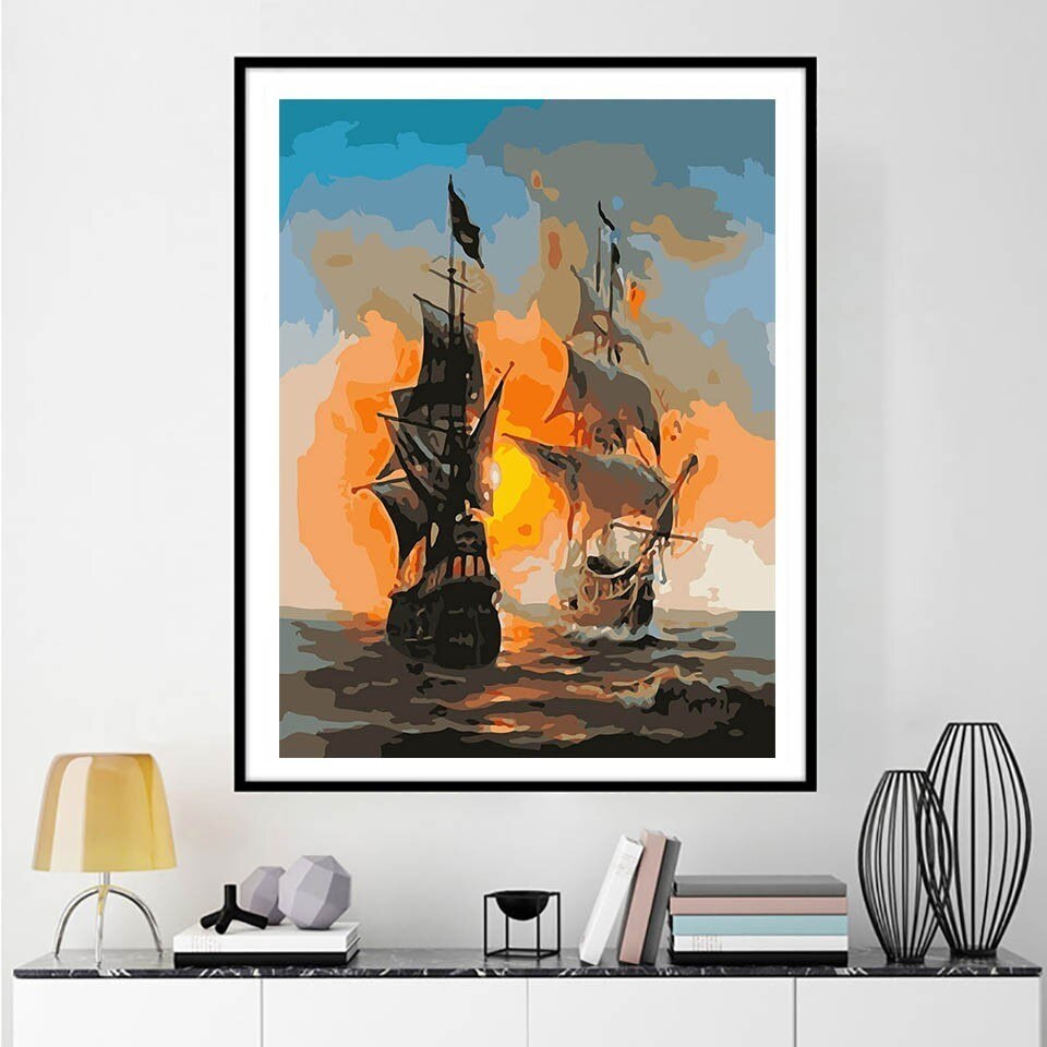 AZQSD DIY Oil Painting Sailboat Painting By Numbers Ship Home Decor Paint Canvas Picture Hand Painted Modern K182