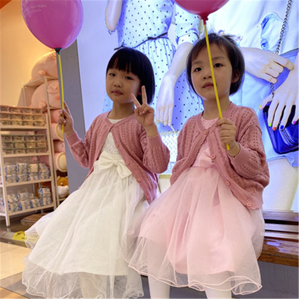 Summer Children Cardigan Hollow Out Girls Knitted Jacket Thin Knitwear Outerwear Coat AA5333