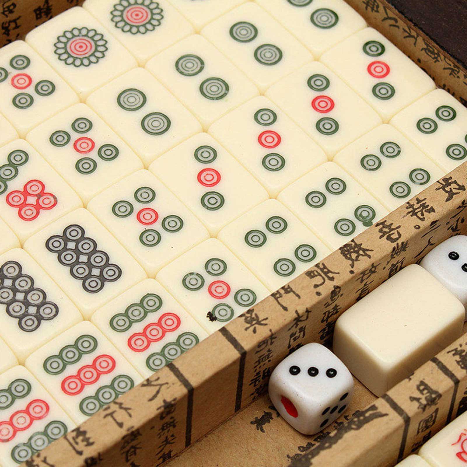 Mah-Jong Chinese Numbered Mahjong Set 144 Tiles Mah-Jong Set Portable Chinese Toy Party Gambling Game Board with Box