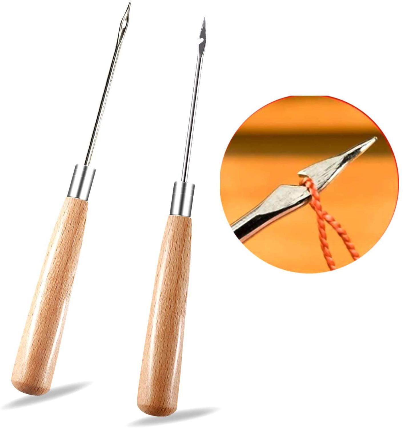 KAOBUY 2PCS Leather Sewing Awl With Wood Handle, Hollow, Speedy Stitcher Sewing Awl For Leather DIY Sewing &amp; Stitching