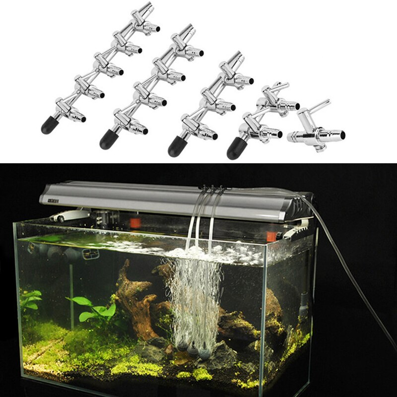 Aquarium Fish Tank Air Pump Splitter Distributor Flow Tube Pipeline Stainless Steel Control Valve Aquaria Accessories 5 Ways