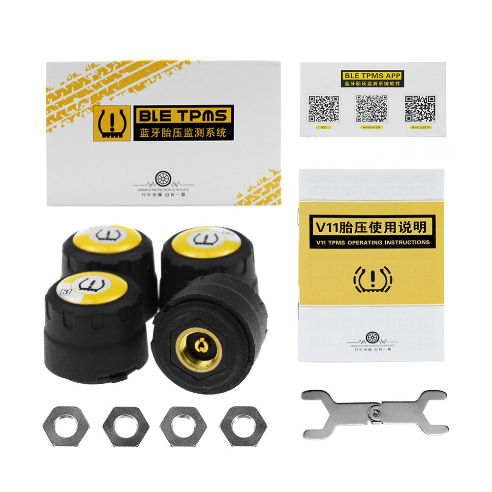 Bluetooth 5.0 tpms  v4.0 bildekktrykkmonitorsystem med 4 sensorer for ios android mobiltelefonapp overvåkingsalarm: 4.0