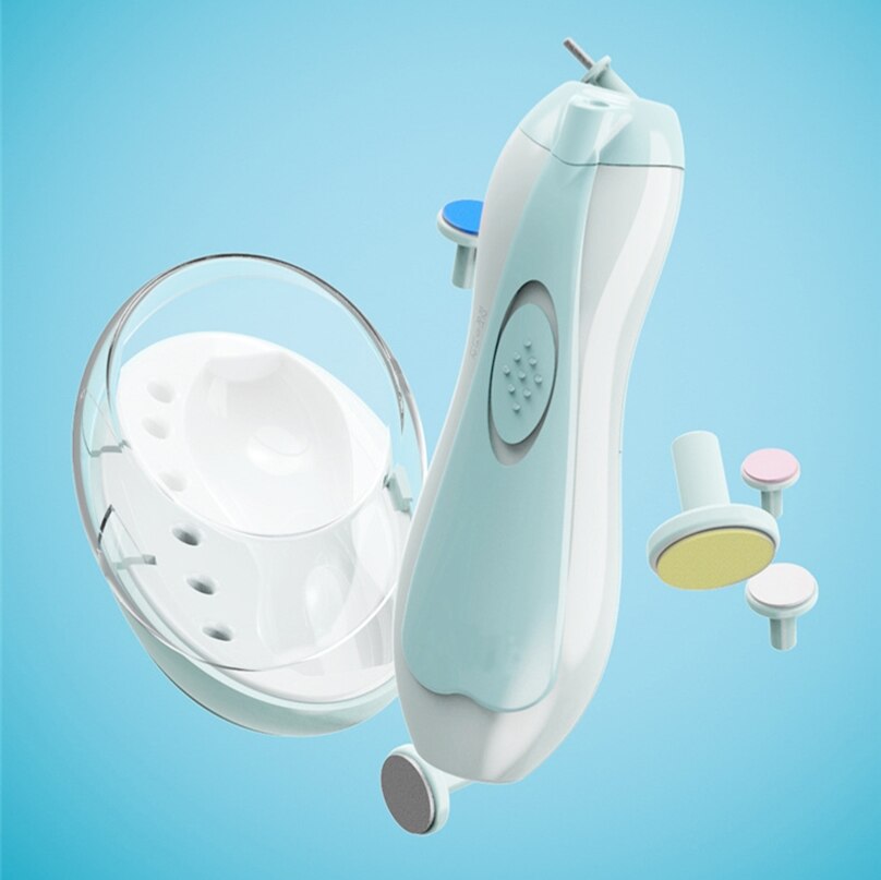 1 pçs portátil elétrica cortador de tosquiadeira de unhas do bebê aparador de unhas manicure pedicure clipper cortador tesoura crianças infantil cuidados com o prego: Azul