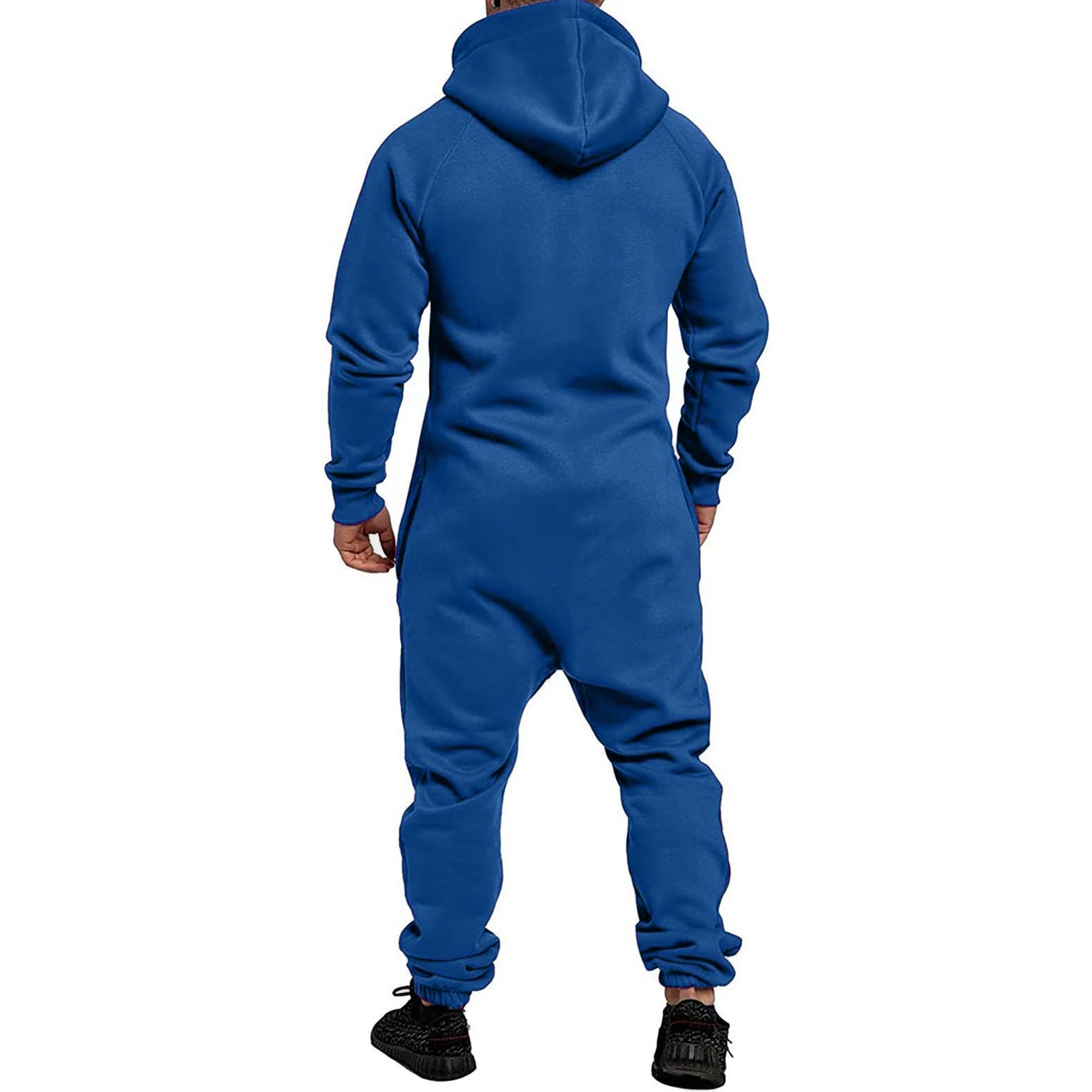 Men's Long Sleeve Full Zipper Up Overalls Sweatsuits with Drawstring Winter Hooded Jumpsuits with Pockets